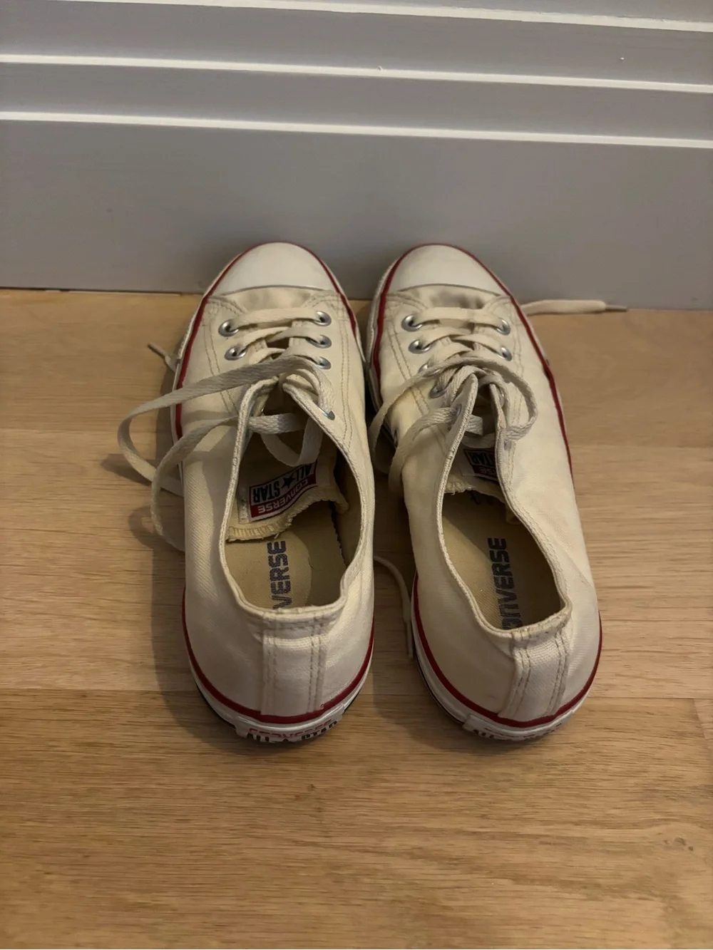 Converse Low Top Canvas Sneakers — Cream with Red Accent
